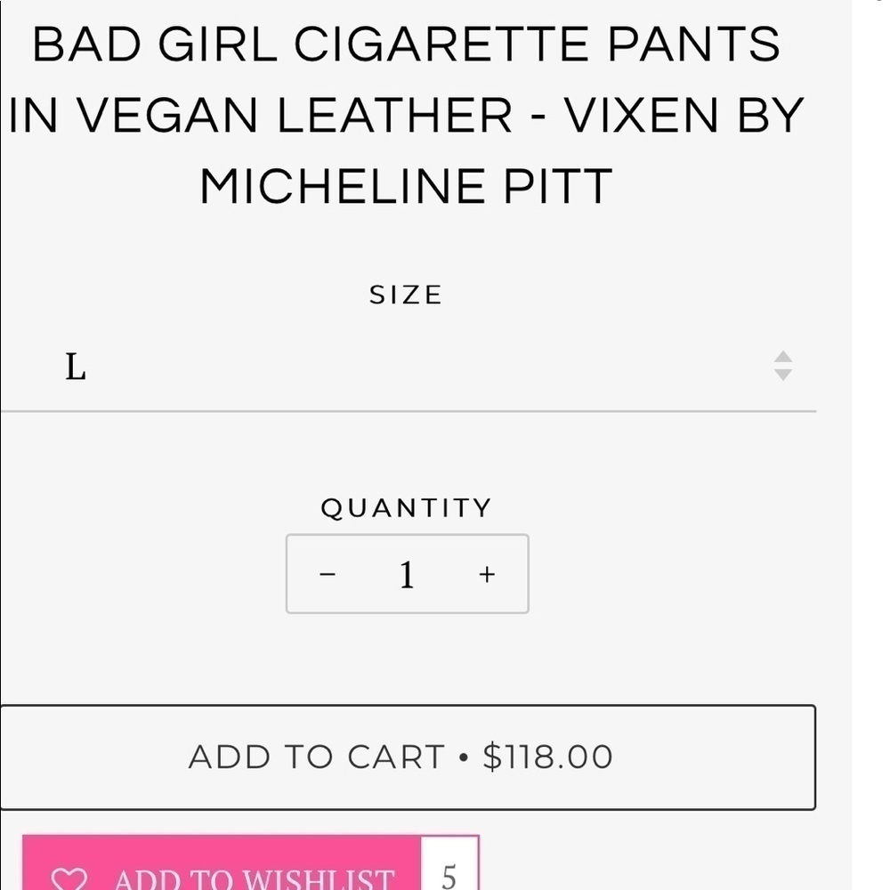 Nwt Vixen by Micheline Pitt Bad Girl Vegan Leather Cigarette Pants - Picture 15 of 15